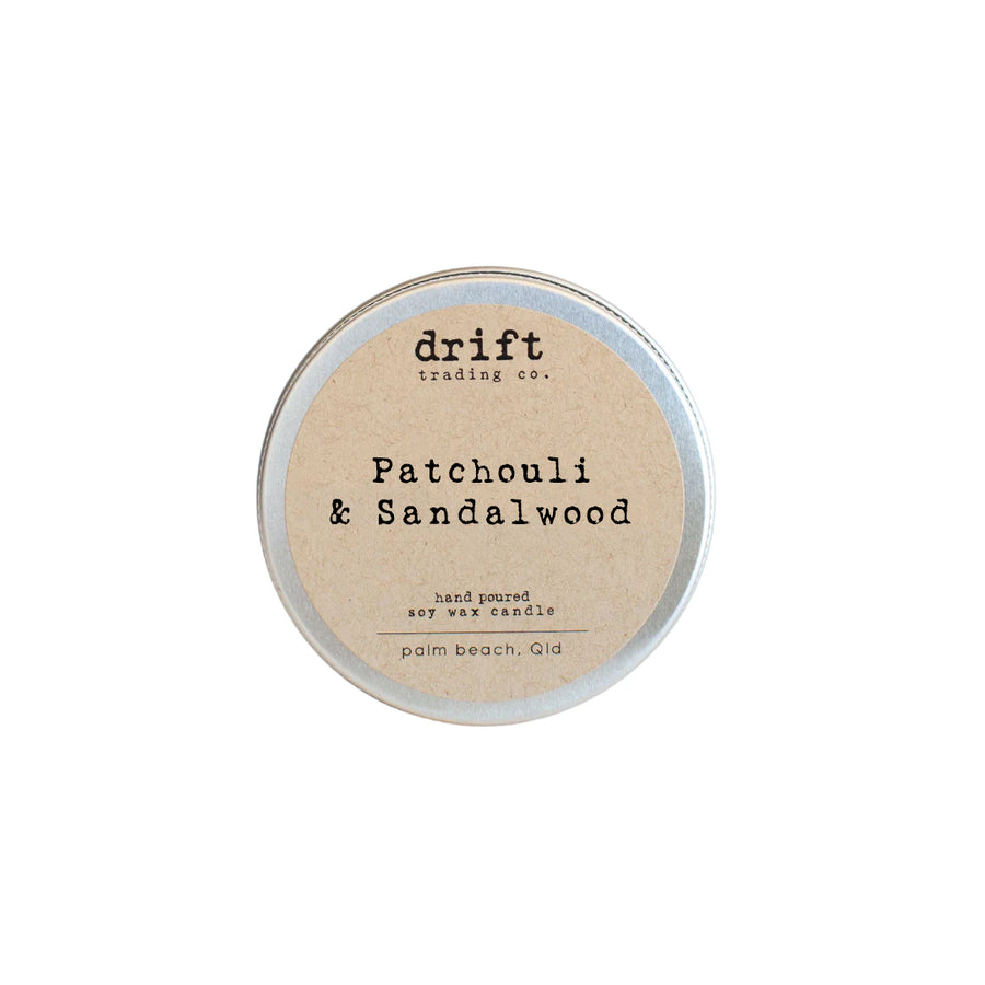 DRIFT TRADING CO | TRAVEL TIN CANDLE - PATCHOULI + SANDALWOOD